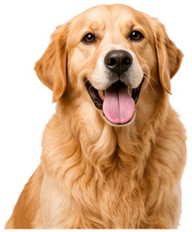 Golden retriever siedzący przodem